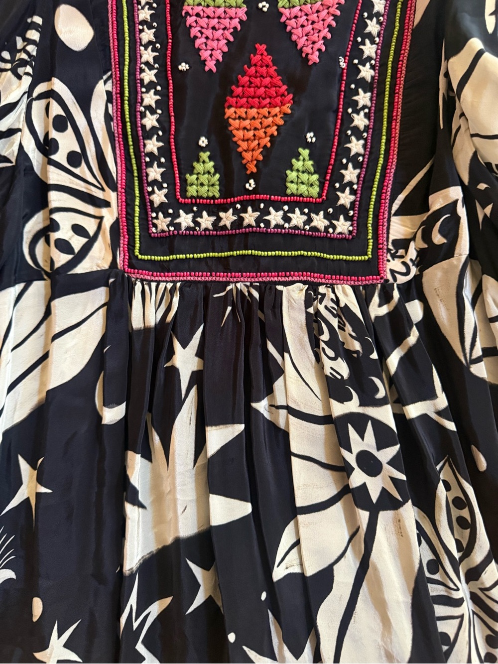 FARM Rio Cerrado Sky Embroidered Beaded Maxi Dress Black Kimono Sleeve Boho M - Picture 7 of 17